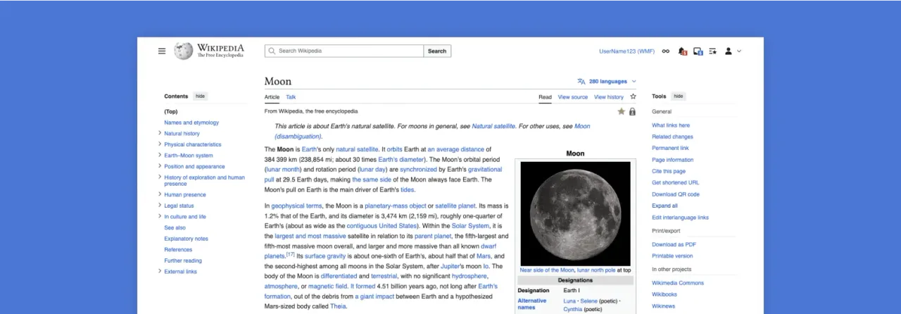Desktop view of a Wikipedia article