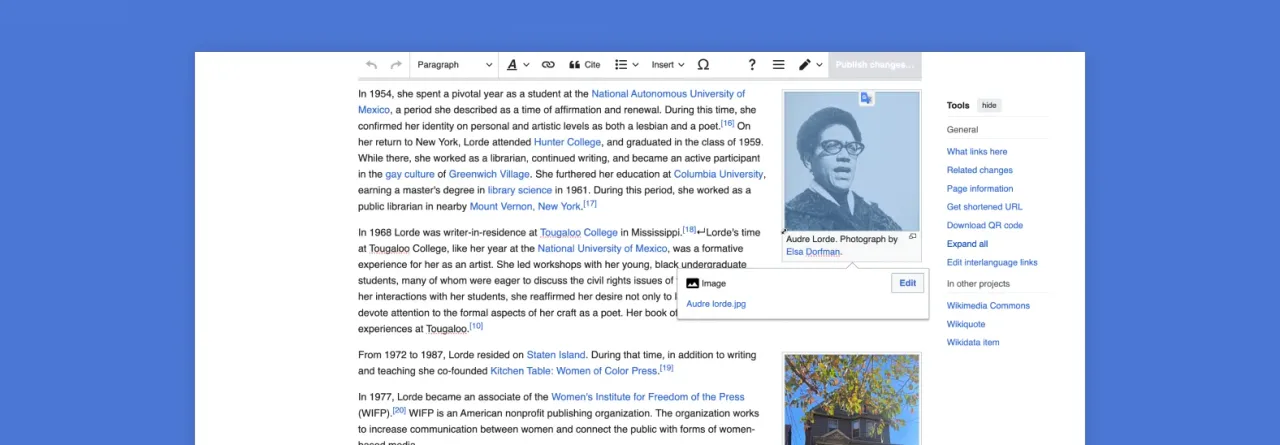 Desktop view of a Wikipedia article being edited