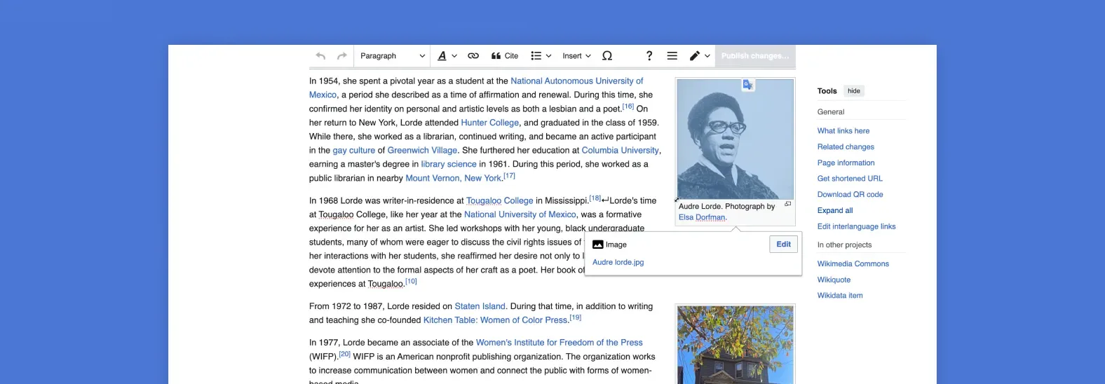 Desktop view of a Wikipedia article being edited