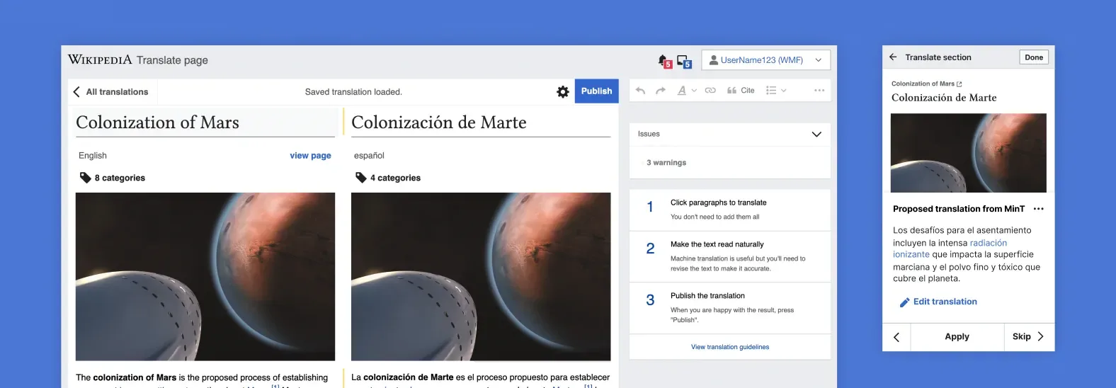 Desktop and mobile views of the Multilingual editor tool