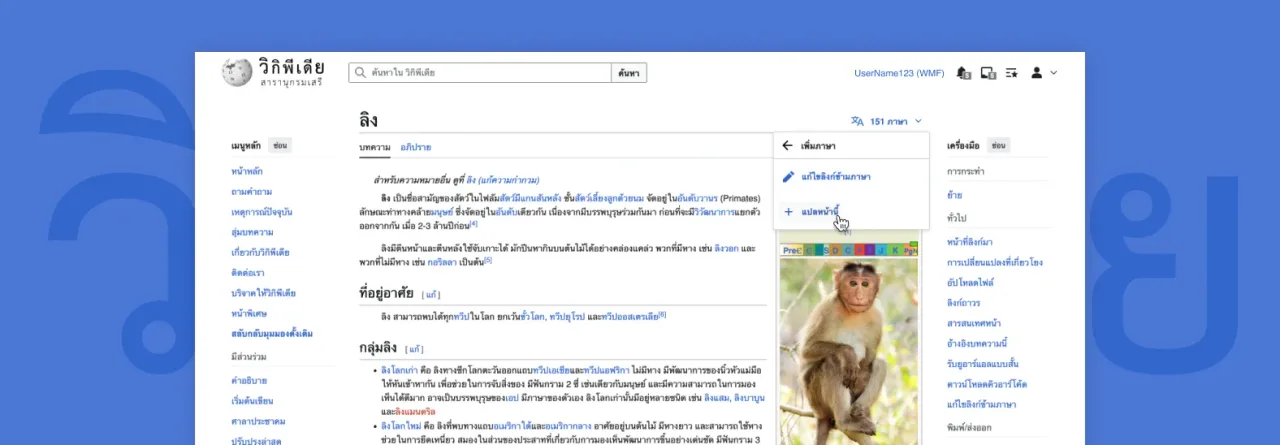 Section translation entry points within a Thai Wikipedia article